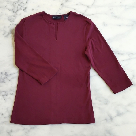 NWOT. New York & Company 100% Cotton Knit Top w/4" front opening and 3/4 sleeve. - Picture 4 of 5